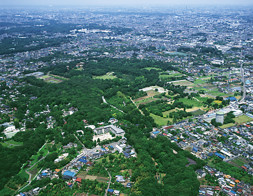 深大寺と都立神代植物公園航空写真(現地より約1,680m)